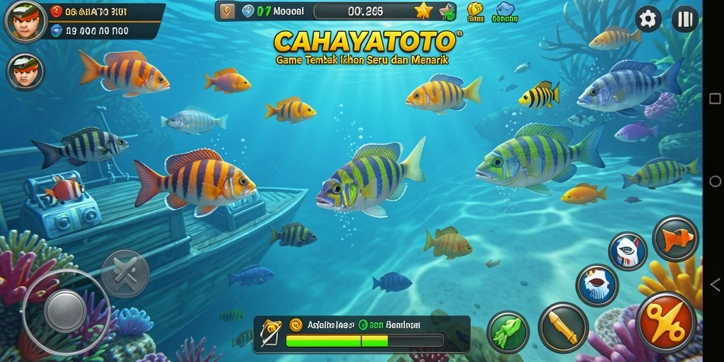 Tampilan gameplay CAHAYATOTO yang seru saat berburu ikan.