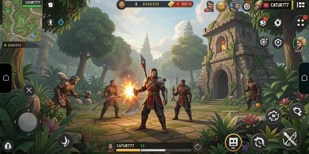 Tangkapan layar gameplay CATUR777 menunjukkan dunia terbuka yang luas dan mendetail.