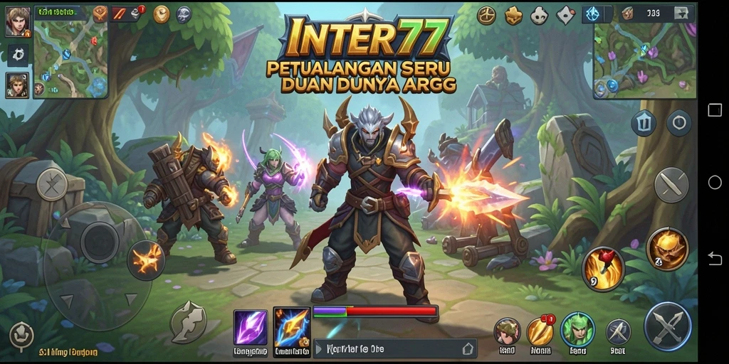 Screenshot gameplay INTER77 menampilkan pertarungan mendebarkan di dunia fantasi.