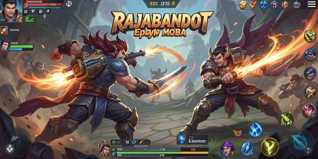 Tampilan seru gameplay MOBA RAJABANDOT dengan aksi tim yang dramatis.