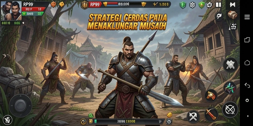 Tangkapan layar gameplay RP99 menampilkan pertempuran strategi yang intens.